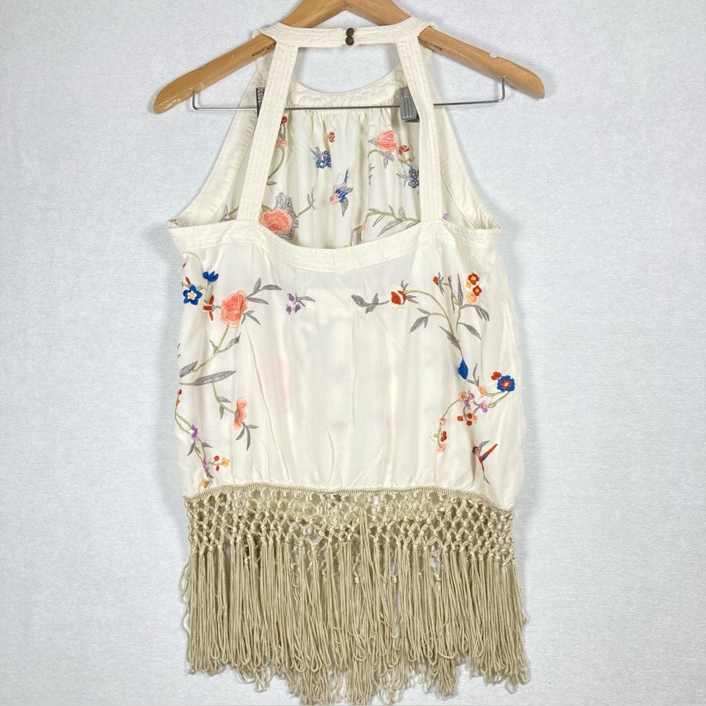 Anthropologie Gatsby Fringe Embroidered Floral Tank Top Size 10 - Picture 4 of 16
